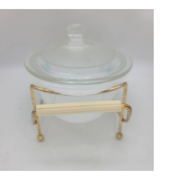 Vintage Glasbake Glass Oval 1Qt Casserole Lid And Metal Carrier Stand Pineapple - Picture 5 of 10